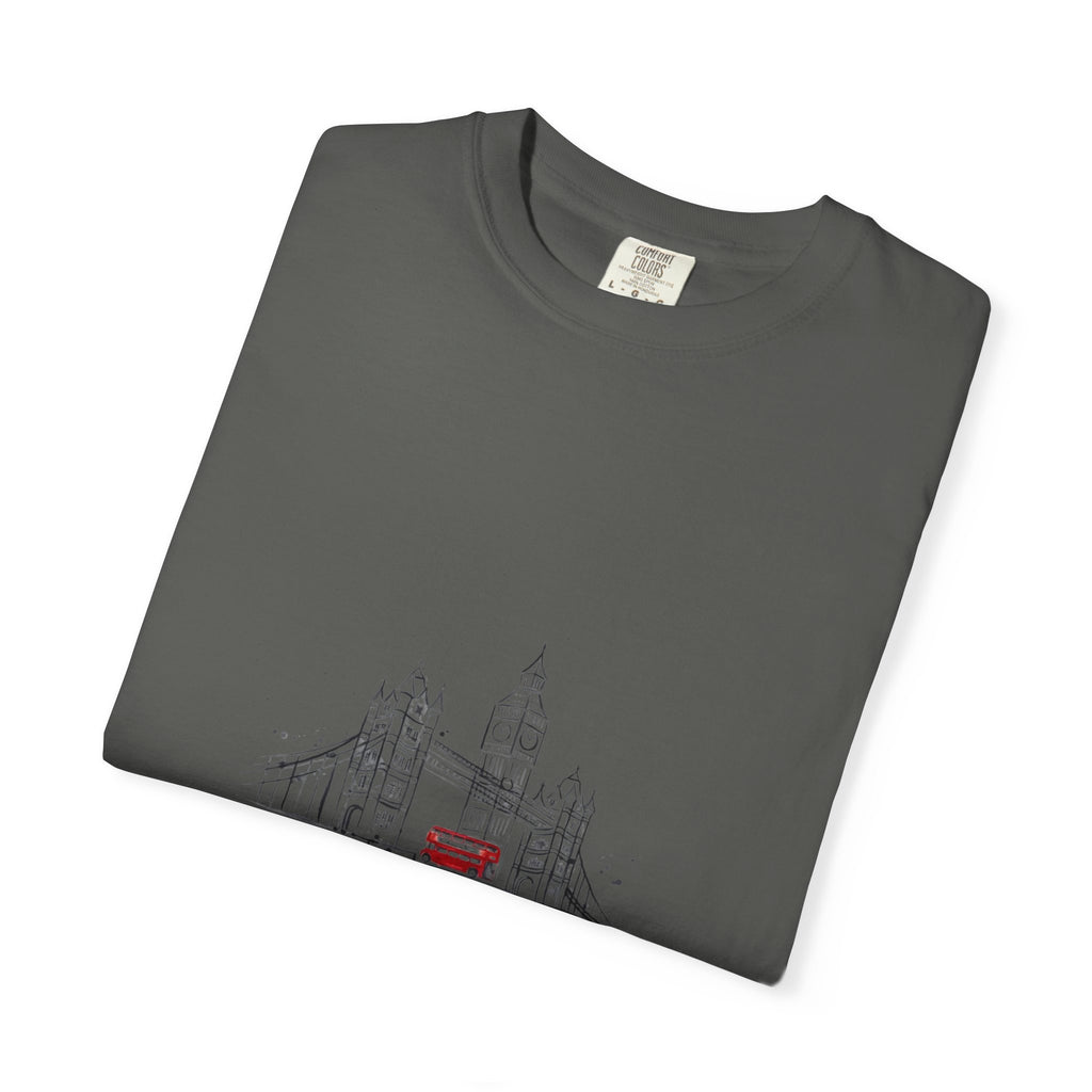 London Tower Bridge Watercolor Sketch Graphic Tee | Big Ben Red Bus Design