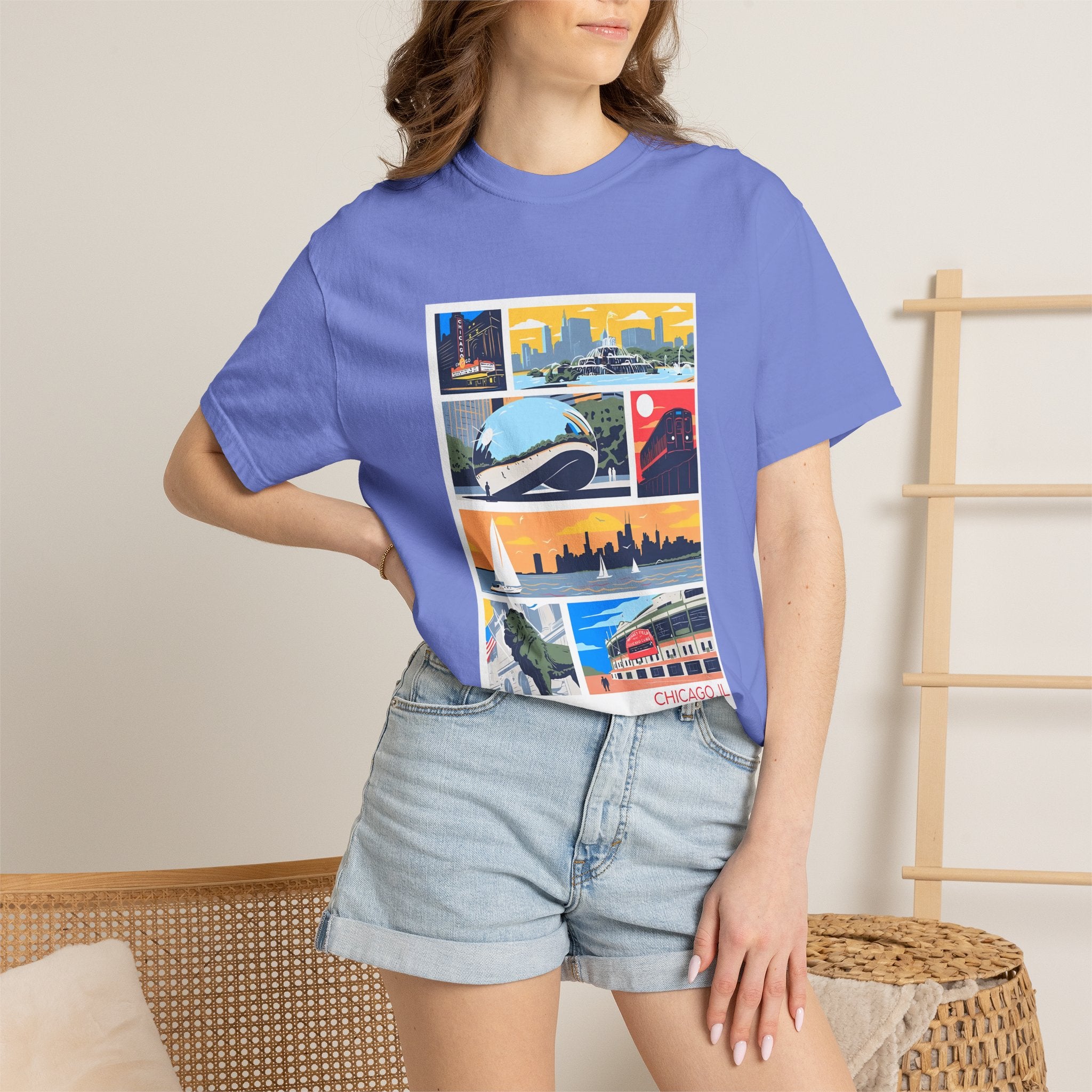 Chicago Landmarks Retro Comic Panel Graphic Tee