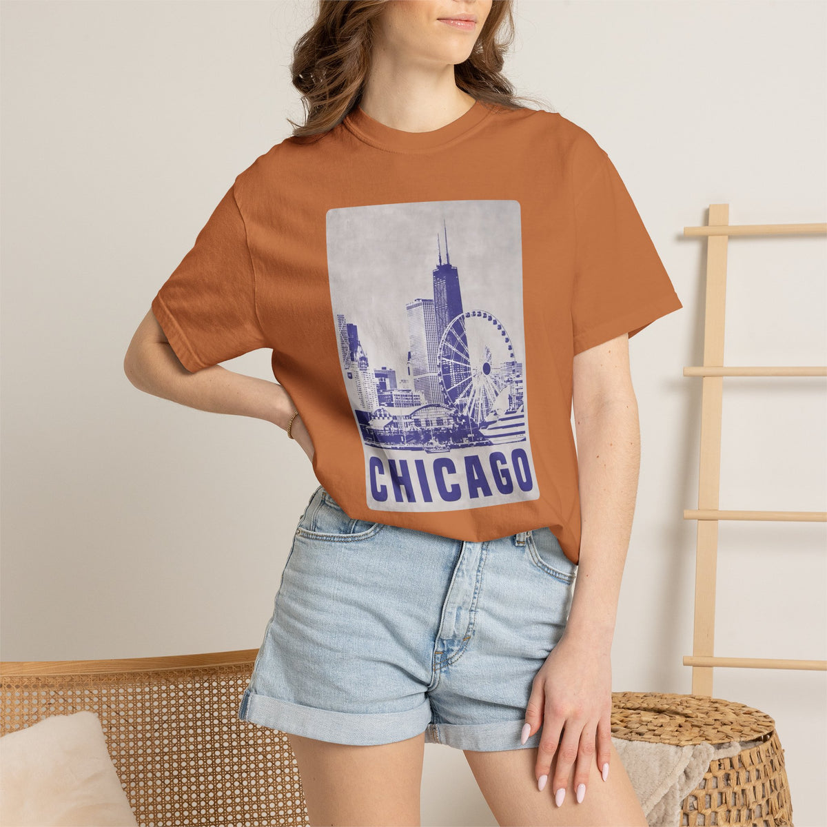 Chicago Patterned Typography Football Colors Graphic Tee