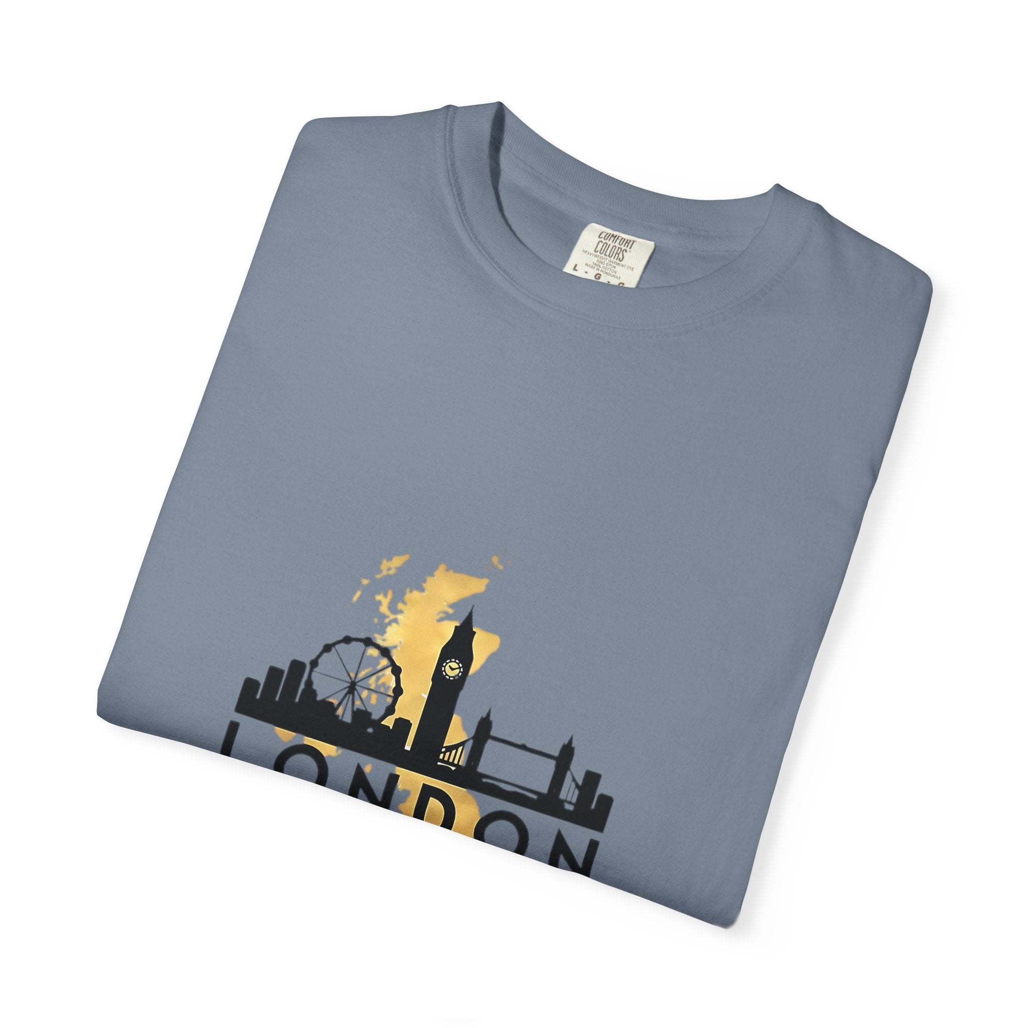 London England Skyline Map Silhouette Graphic Tee | Gold City Coordinates Design