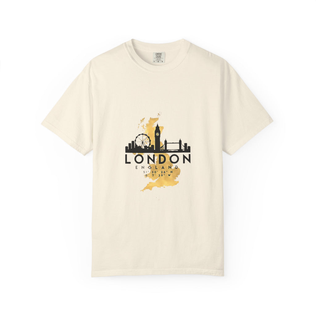 London England Skyline Map Silhouette Graphic Tee | Gold City Coordinates Design