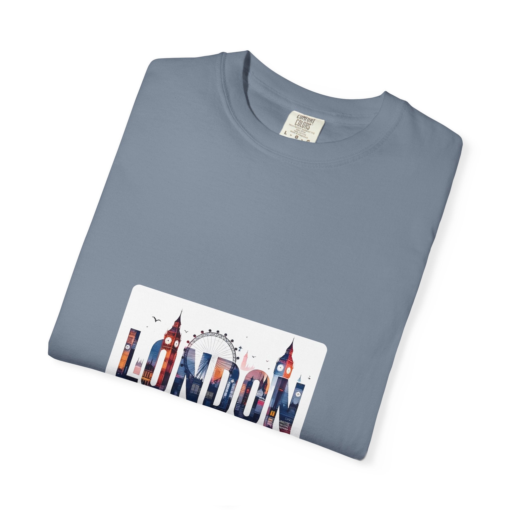 London Skyline Watercolor Typography Graphic Tee | Big Ben & London Eye