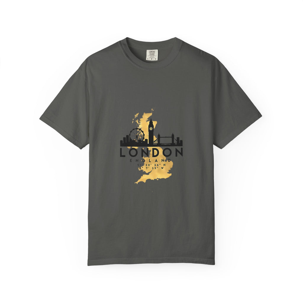 London England Skyline Map Silhouette Graphic Tee | Gold City Coordinates Design