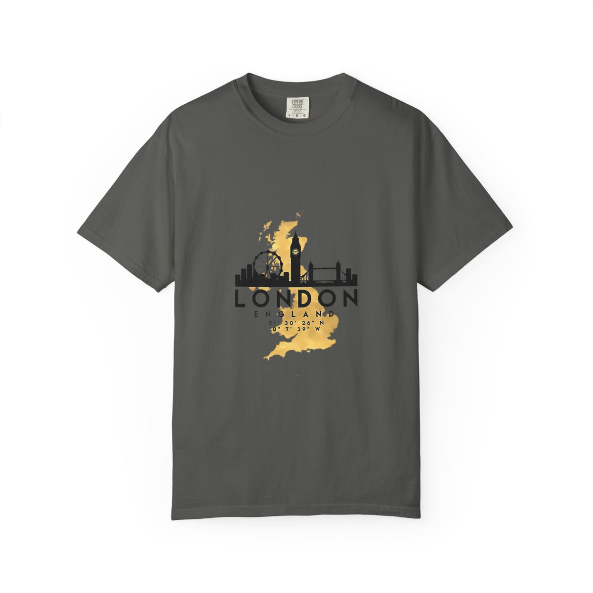 London England Skyline Map Silhouette Graphic Tee | Gold City Coordinates Design