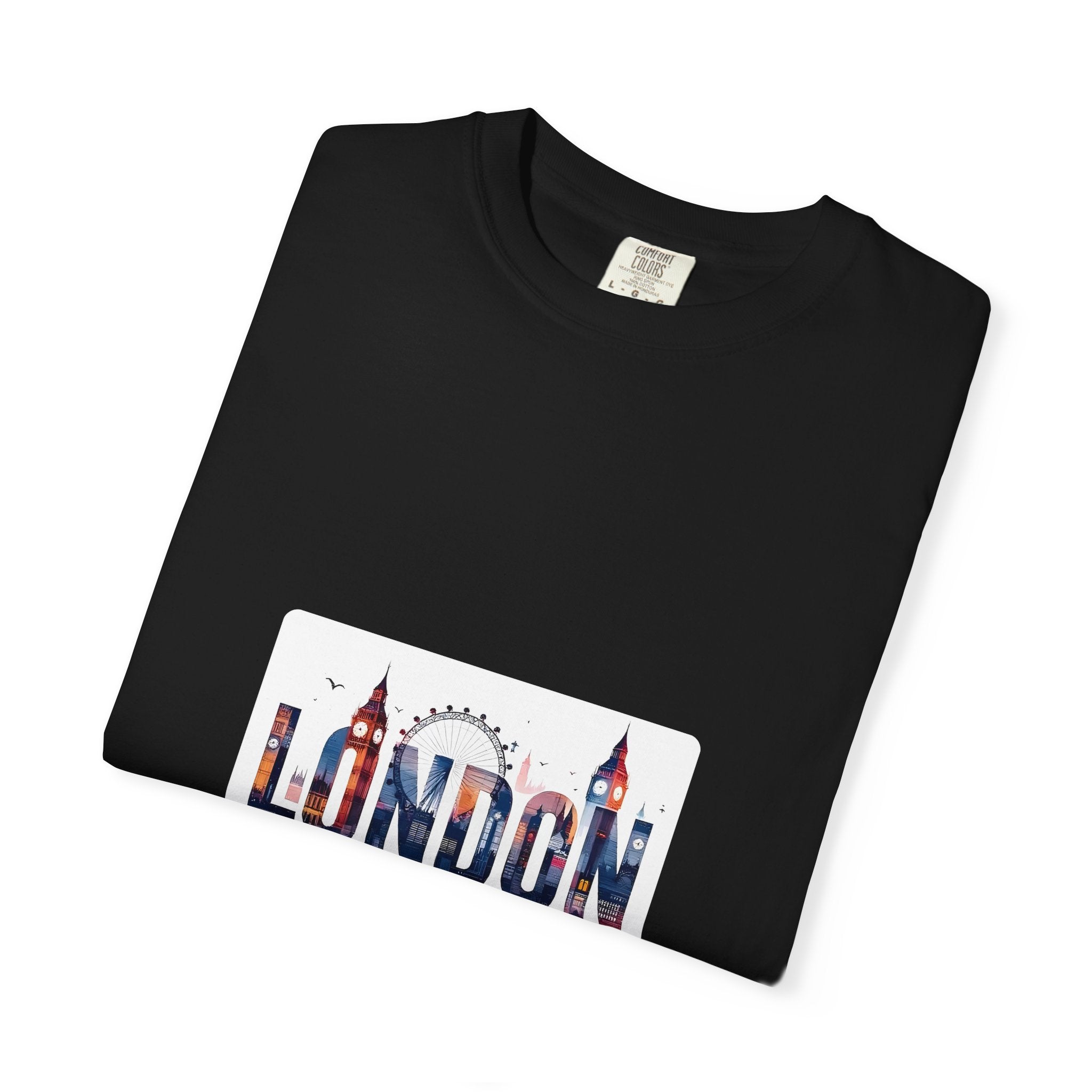 London Skyline Watercolor Typography Graphic Tee | Big Ben & London Eye