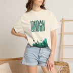 London Retro Skyline Poster Graphic Tee | Big Ben Tower Bridge Teal Design