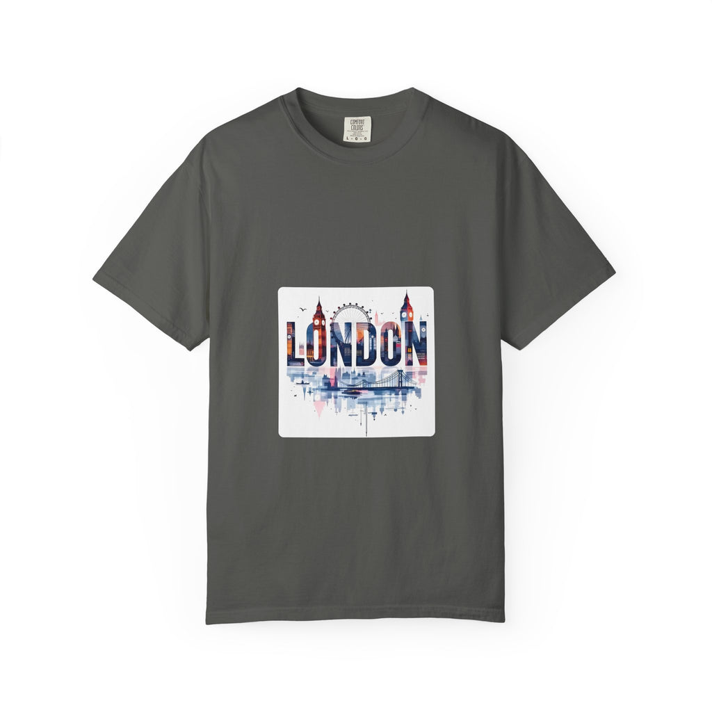 London Skyline Watercolor Typography Graphic Tee | Big Ben & London Eye