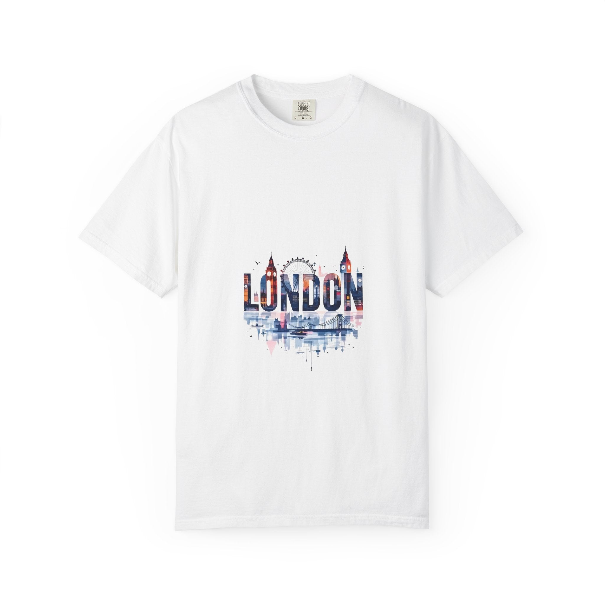 London Skyline Watercolor Typography Graphic Tee | Big Ben & London Eye