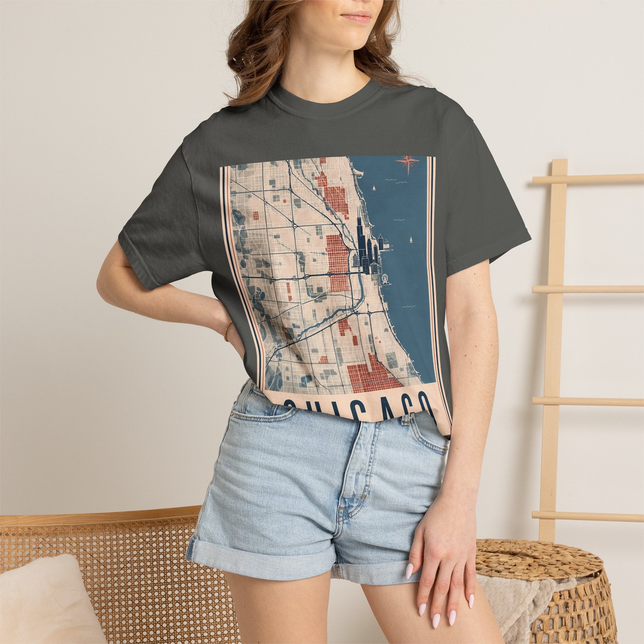 Chicago City Map Vintage Travel Poster Graphic Tee