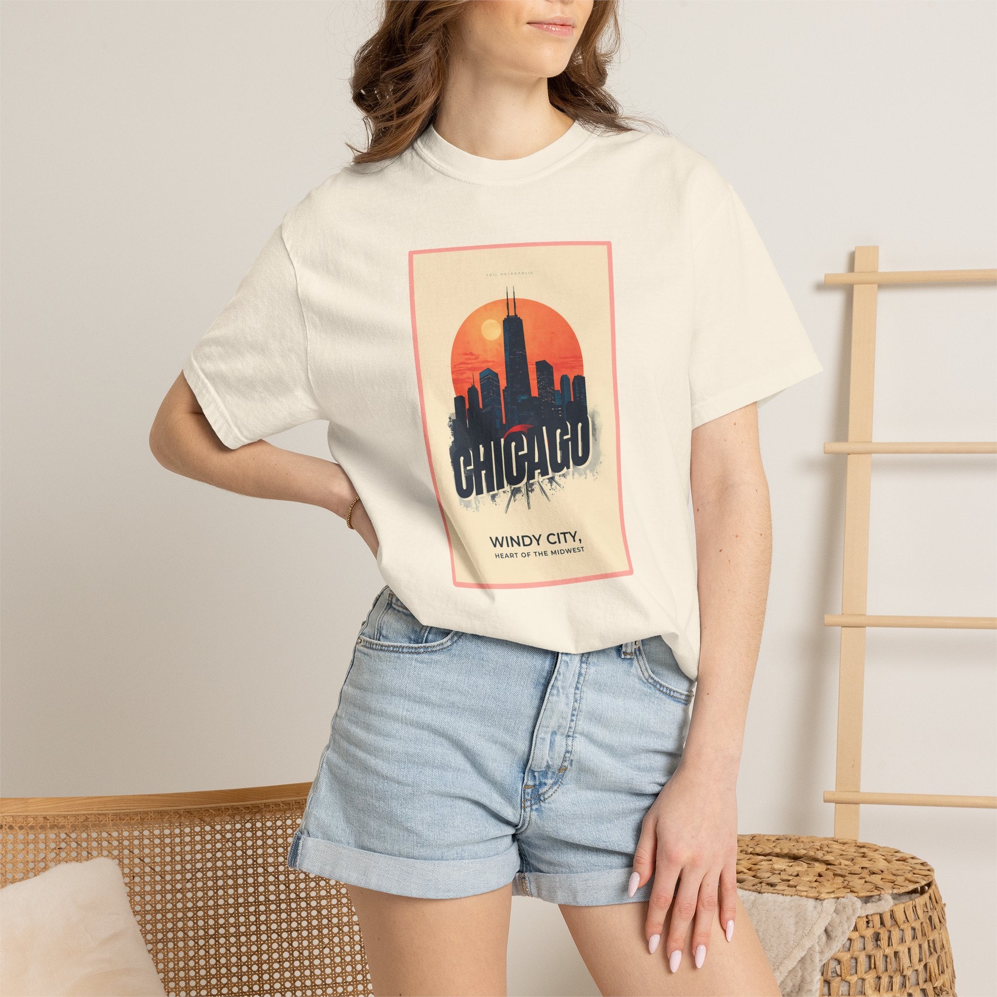 Windy City Chicago Retro Sunset Skyline Graphic Tee