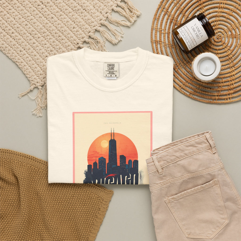 Windy City Chicago Retro Sunset Skyline Graphic Tee