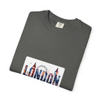 London Skyline Watercolor Typography Graphic Tee | Big Ben & London Eye