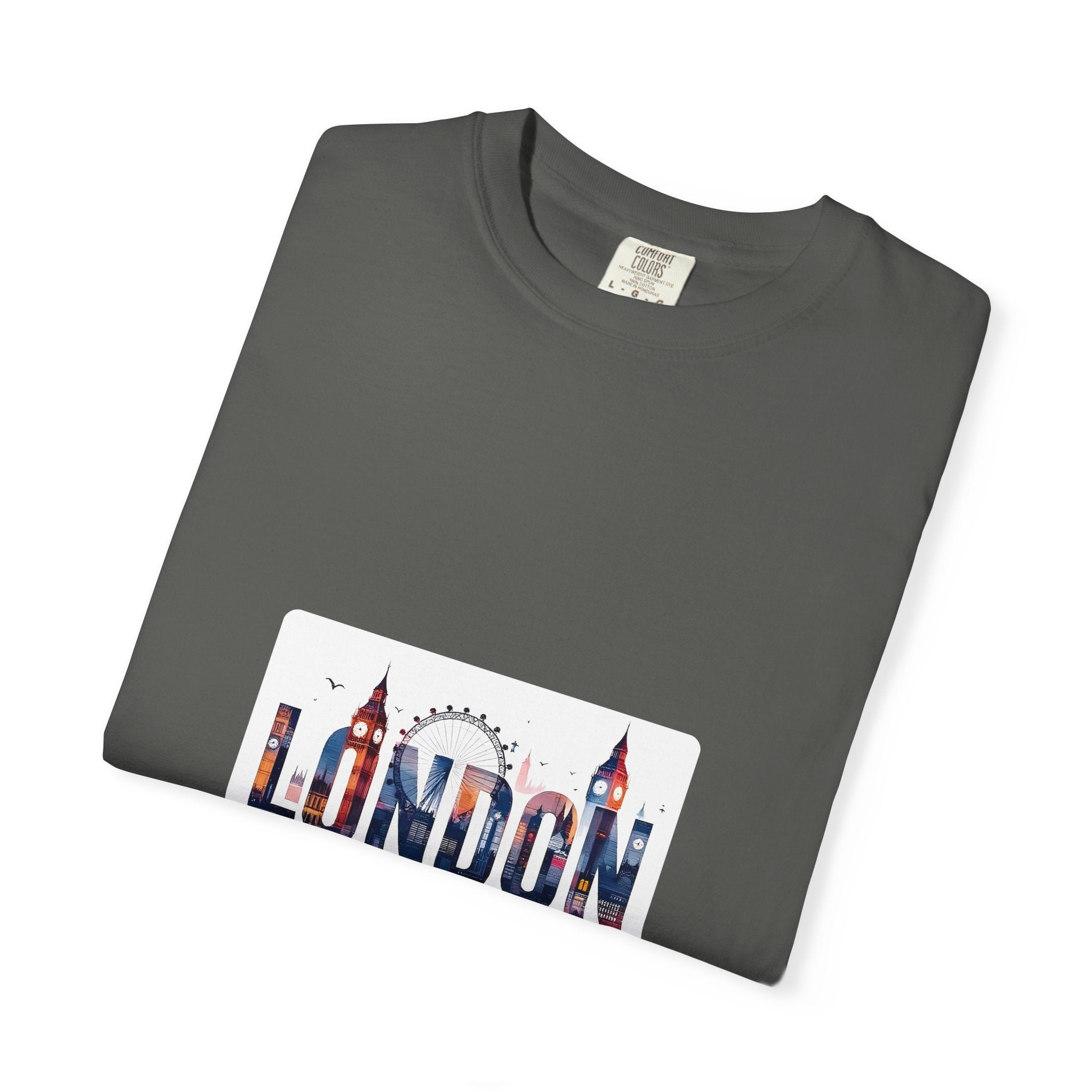 London Skyline Watercolor Typography Graphic Tee | Big Ben & London Eye