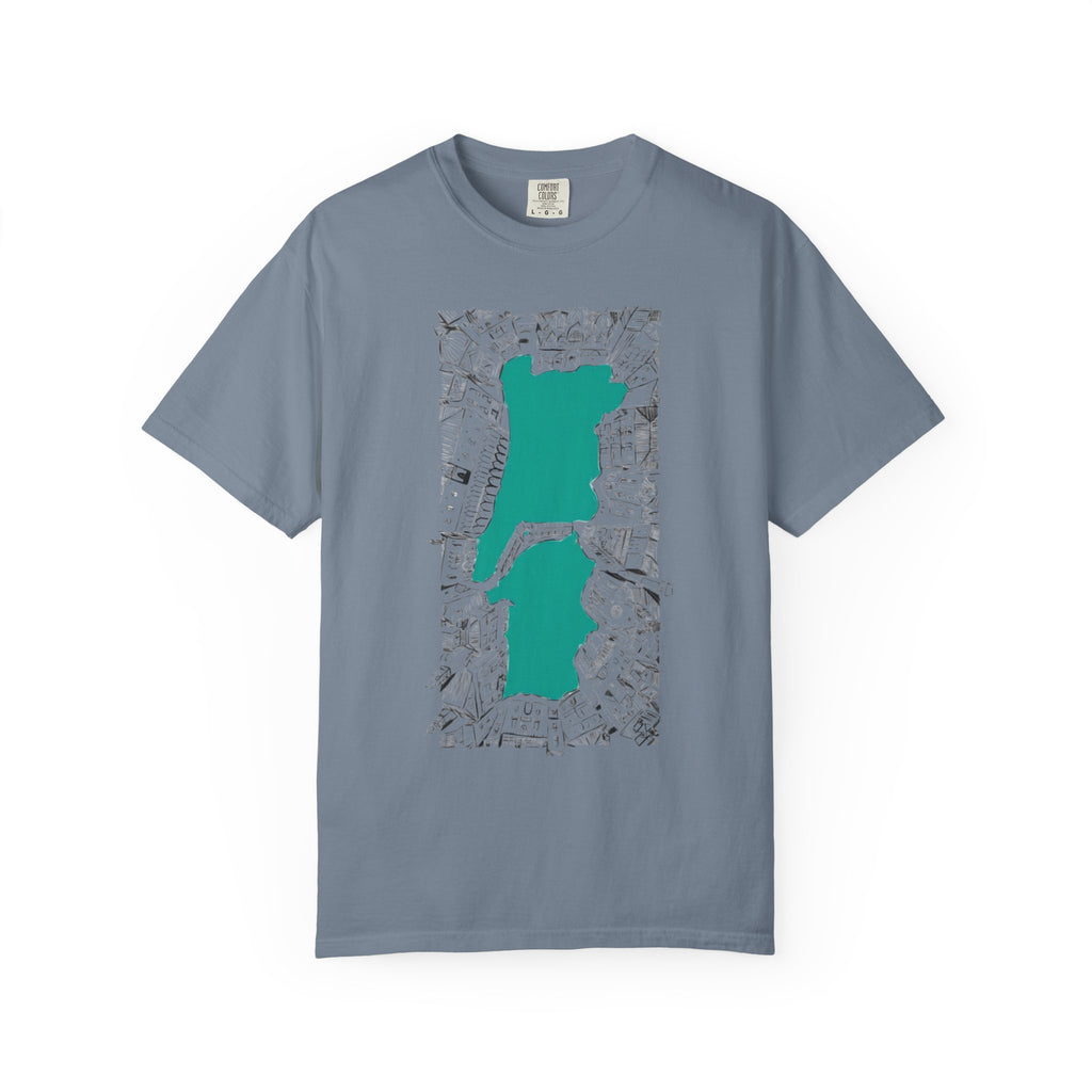 London City Sketch Illustration Graphic Tee | Hand-Drawn Waterway Cityscape