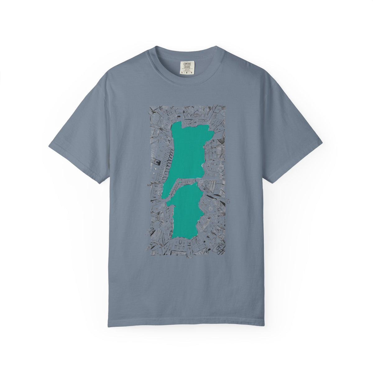 London City Sketch Illustration Graphic Tee | Hand-Drawn Waterway Cityscape