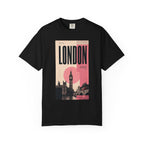 London Vintage Travel Poster Graphic Tee | Big Ben Retro Pink Design