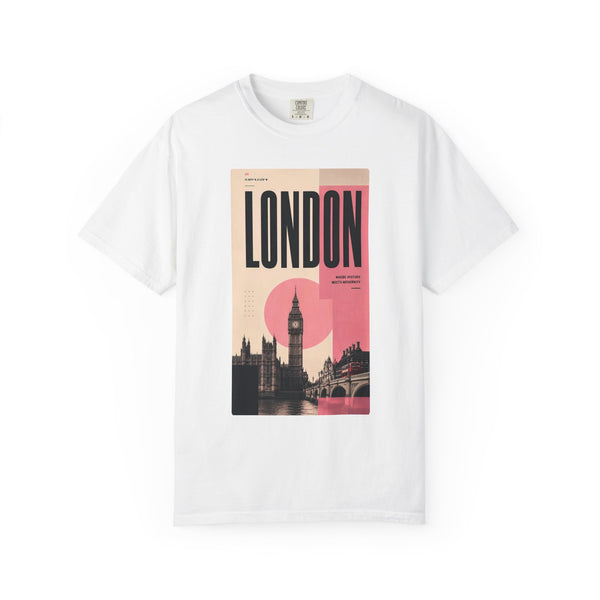 London Vintage Travel Poster Graphic Tee | Big Ben Retro Pink Design