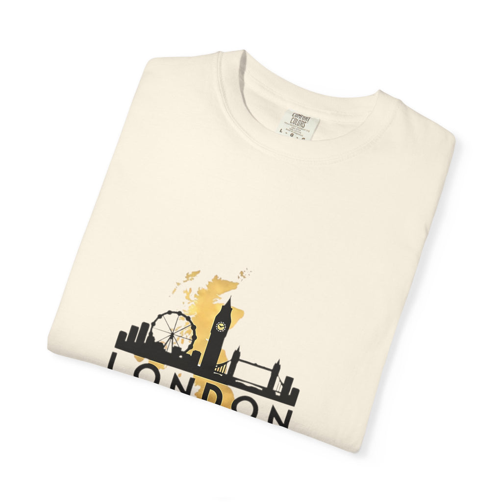 London England Skyline Map Silhouette Graphic Tee | Gold City Coordinates Design