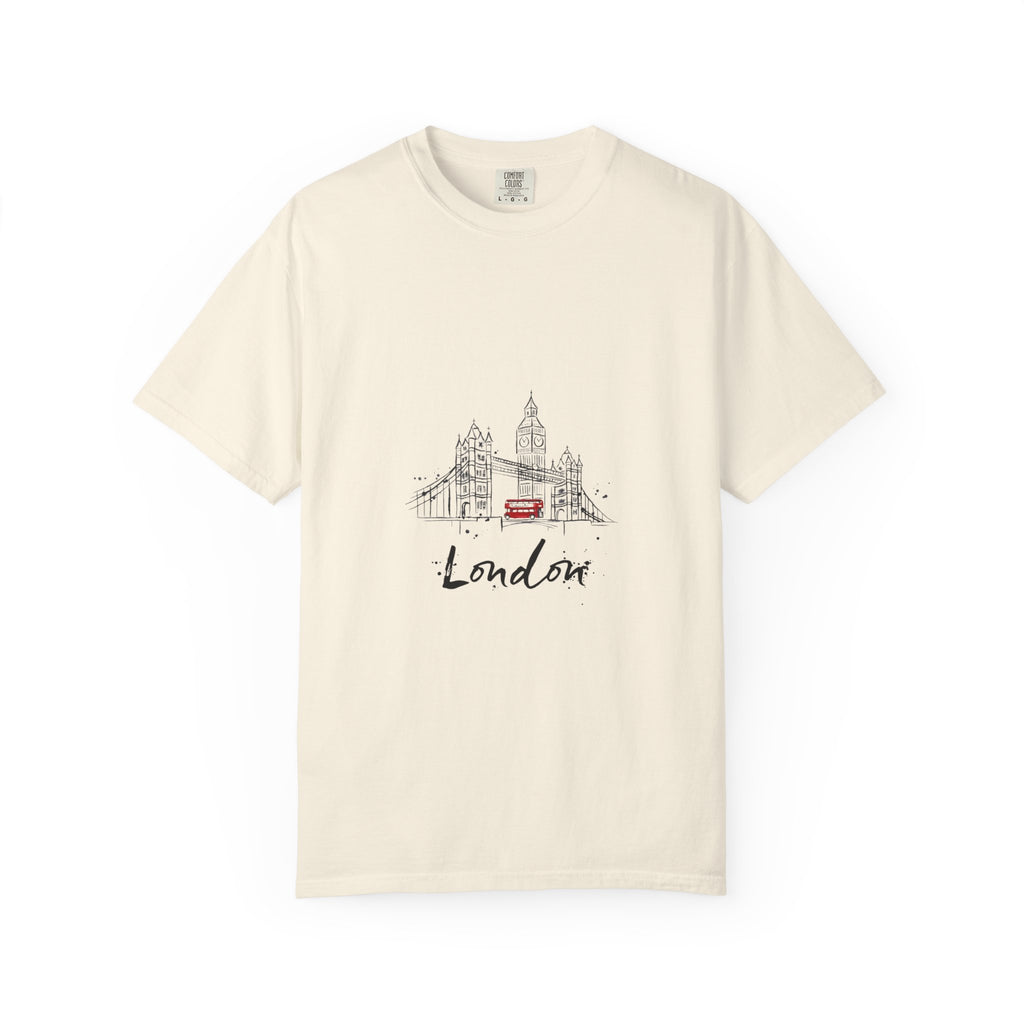London Tower Bridge Watercolor Sketch Graphic Tee | Big Ben Red Bus Design