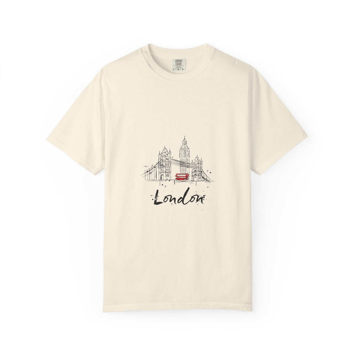 London Tower Bridge Watercolor Sketch Graphic Tee | Big Ben Red Bus Design