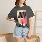 London Vintage Travel Poster Graphic Tee | Big Ben Retro Pink Design