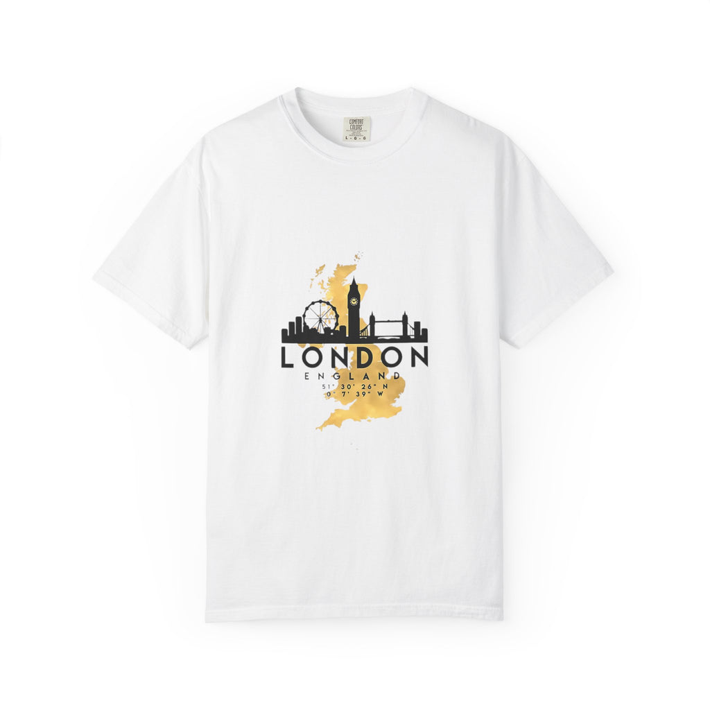 London England Skyline Map Silhouette Graphic Tee | Gold City Coordinates Design