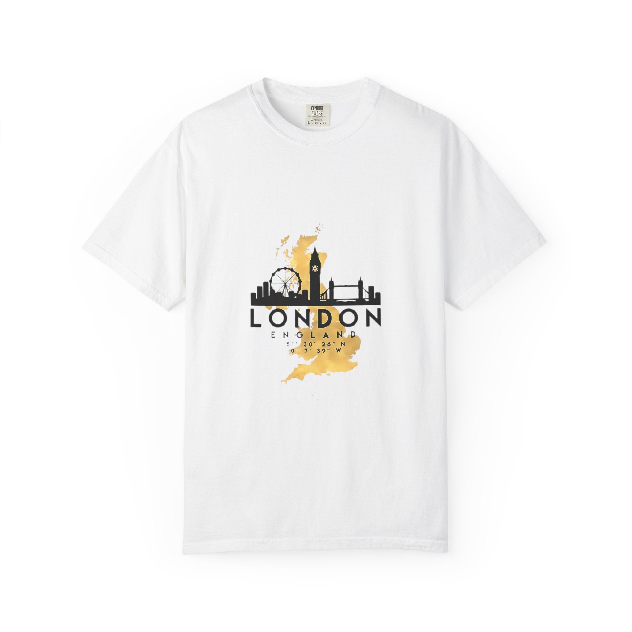 London England Skyline Map Silhouette Graphic Tee | Gold City Coordinates Design