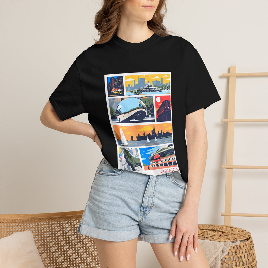 Chicago Landmarks Retro Comic Panel Graphic Tee