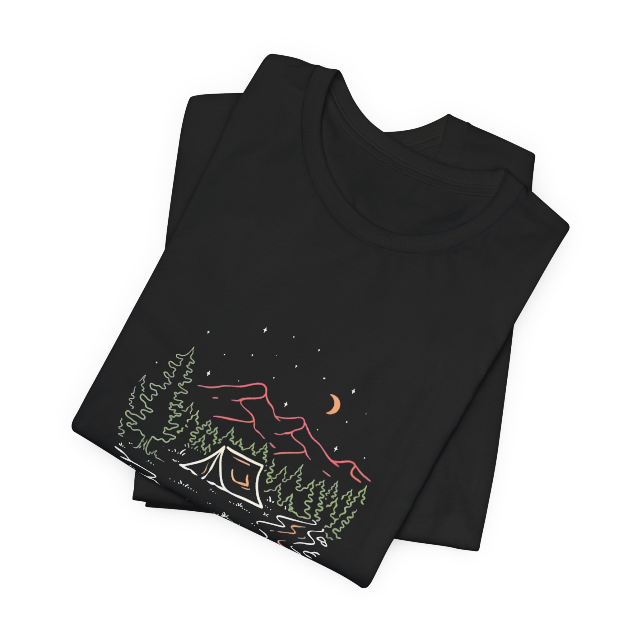 Mountain Campsite Night Sky Graphic T-Shirt | Bella+Canvas 3001 | MD14 - Image 3