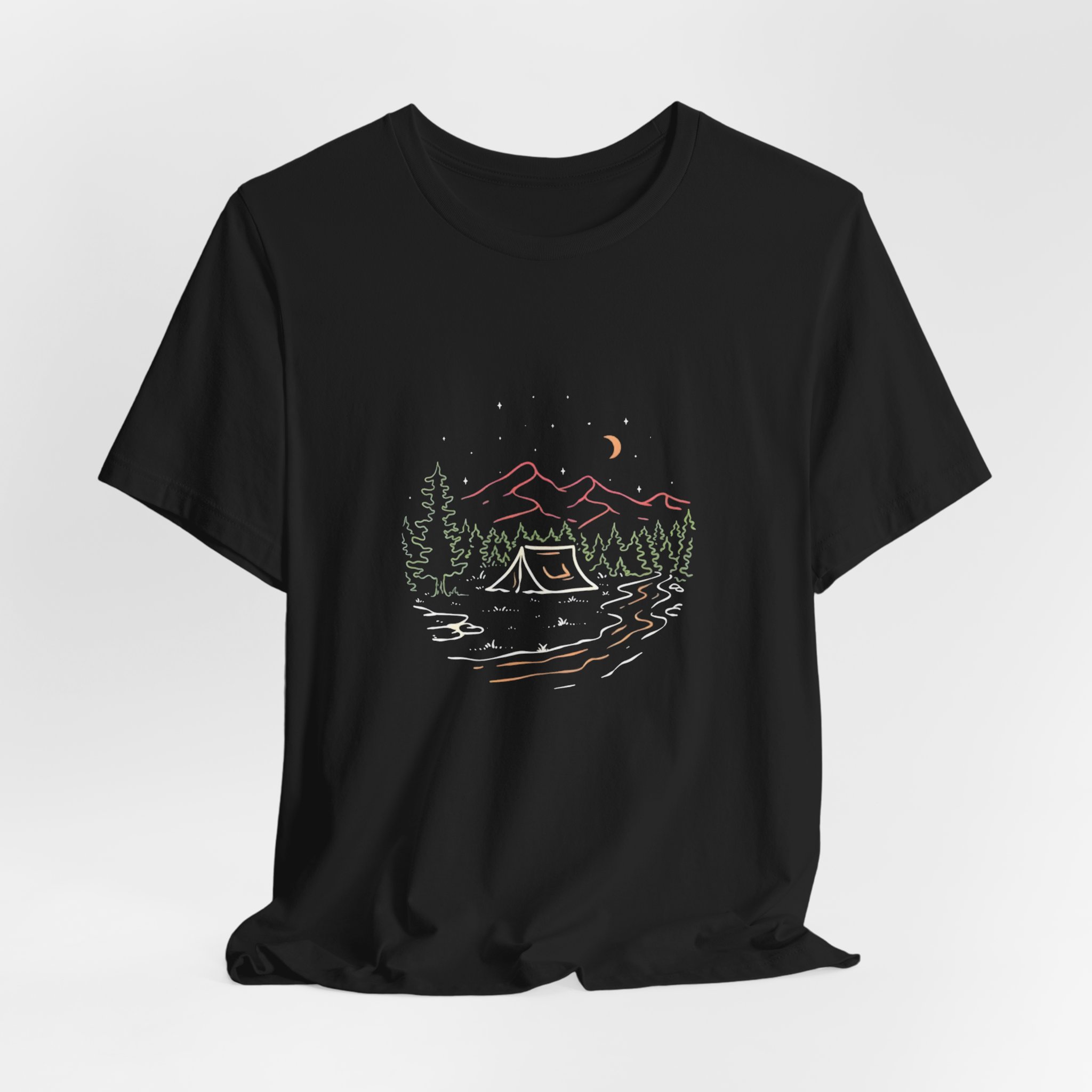 Mountain Campsite Night Sky Graphic T-Shirt | Bella+Canvas 3001 | MD14 - Image 4